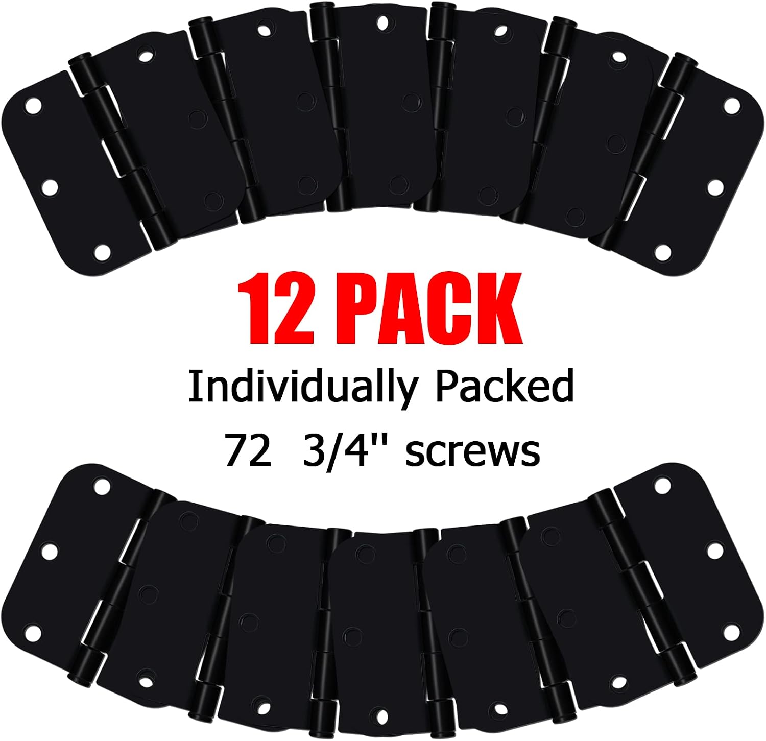 Egofine Door Hinges 12 Pack Matte Black Door Hinges, 3.5" x 3.5" Interior Door Hinges with 5/8" Radius Corners