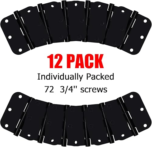 Miniatura 4 de Egofine Bisagras para puerta, paquete de 12, bisagras interiores de 3.5 x 3.5 pulgadas con esquinas de radio de 58 pulgadas, negro mate