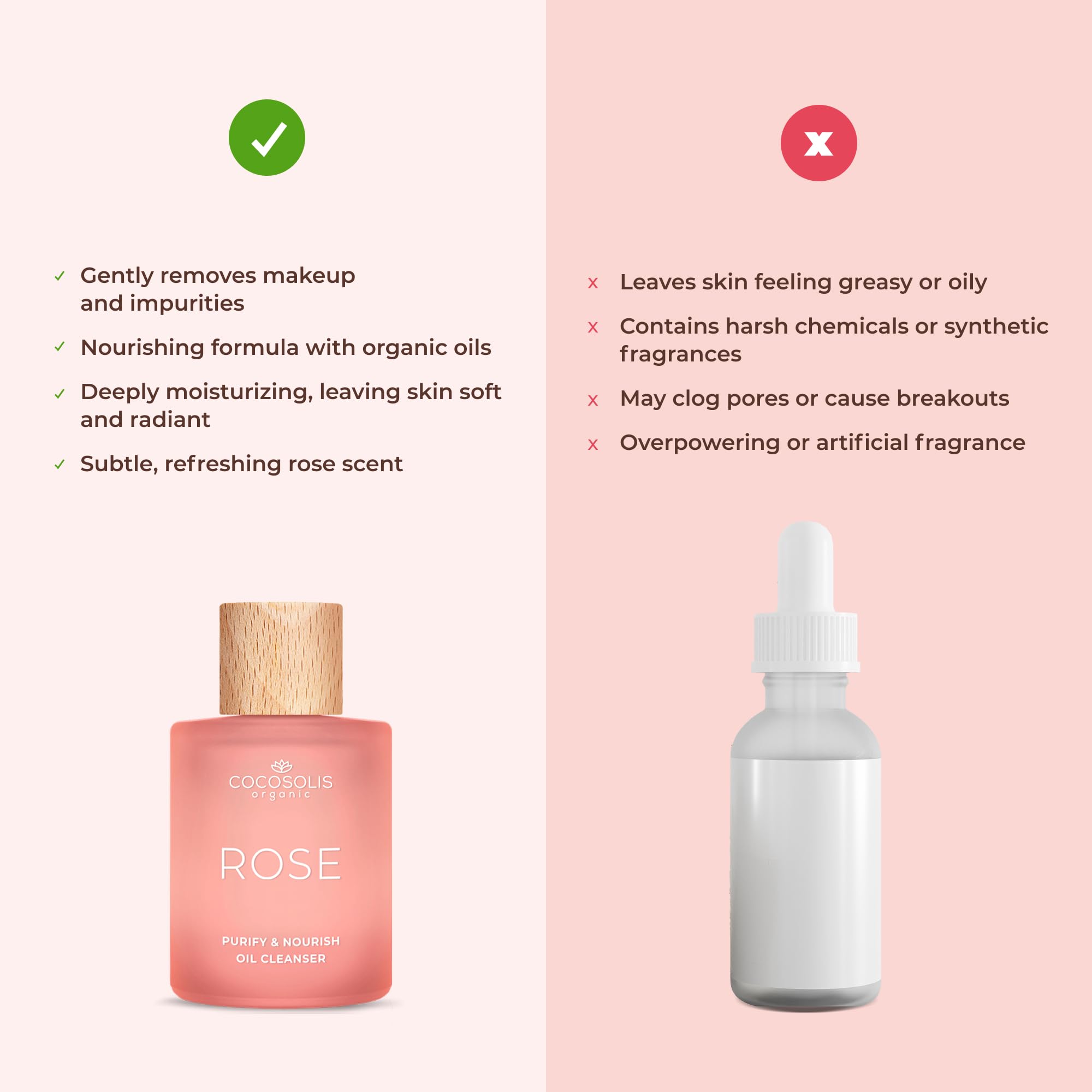 COCOSOLIS ROSE Purify & Nourish Oil Cleanser, huile nettoyante hydratante et démaquillante, vegan, à l'extrait de rose et à la vitamine E