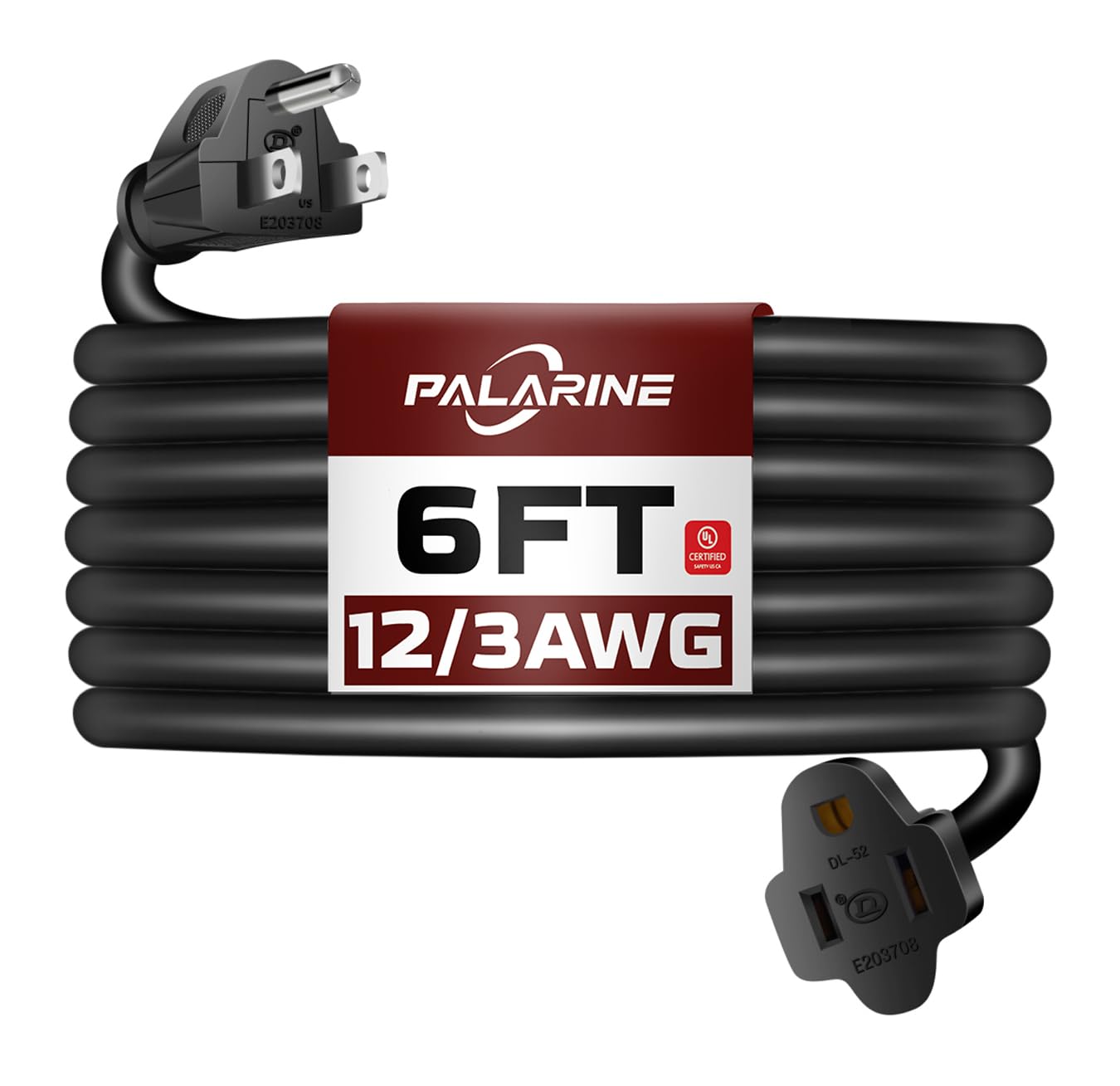 PALARINE 6ft Black Outdoor Extension Cord Waterproof, UL Listed, 12/3 SJTW Heavy Duty Prong, 12 Gauge 15A Power Cord Ideal for Indoor Outdoor Lights,