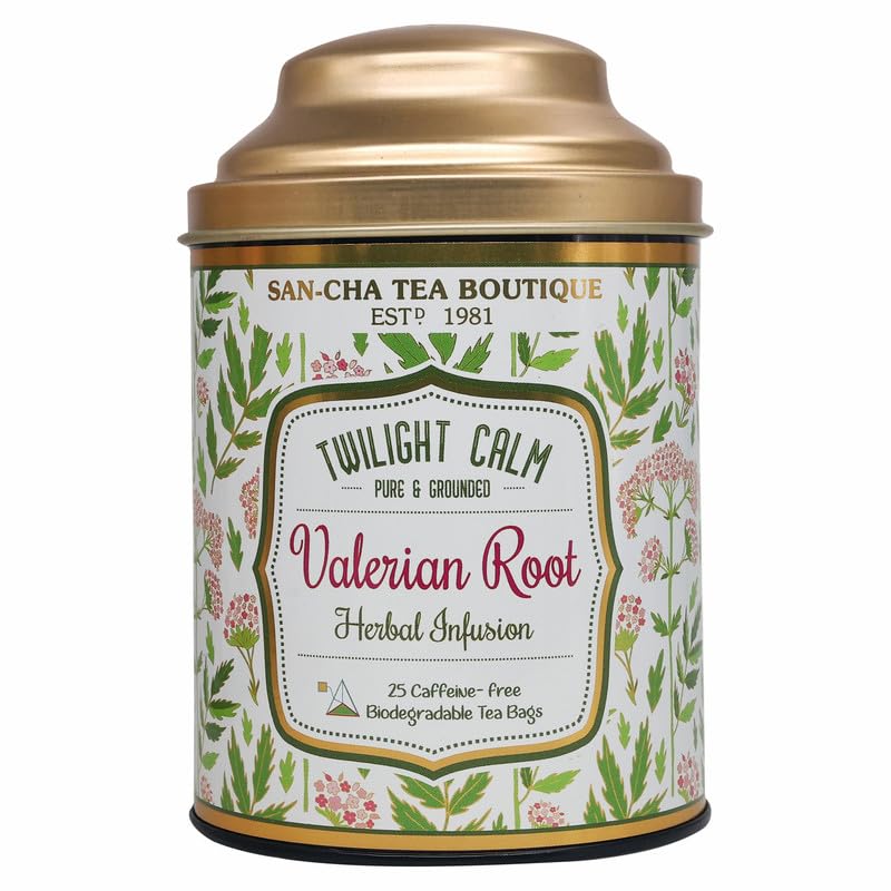 Image of Sancha Tea Boutique Valerian Root Herbal infusion Blend |Imported Valerian for Stress Relief & Better Sleep | With Vanilla,Chamomile, Rose, Lemongrass, Lavender & Cloves| 25 Pyramid Tea Bags |Caffeine Free