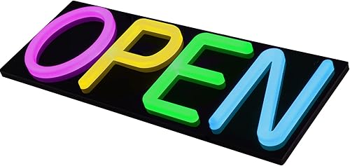 Miniatura 9 de VEVOR Letrero LED abierto, 20 x 7 pulgadas, letrero abierto de neón para negocios, brillo ajustable, luces de neón multicolor con control remoto y