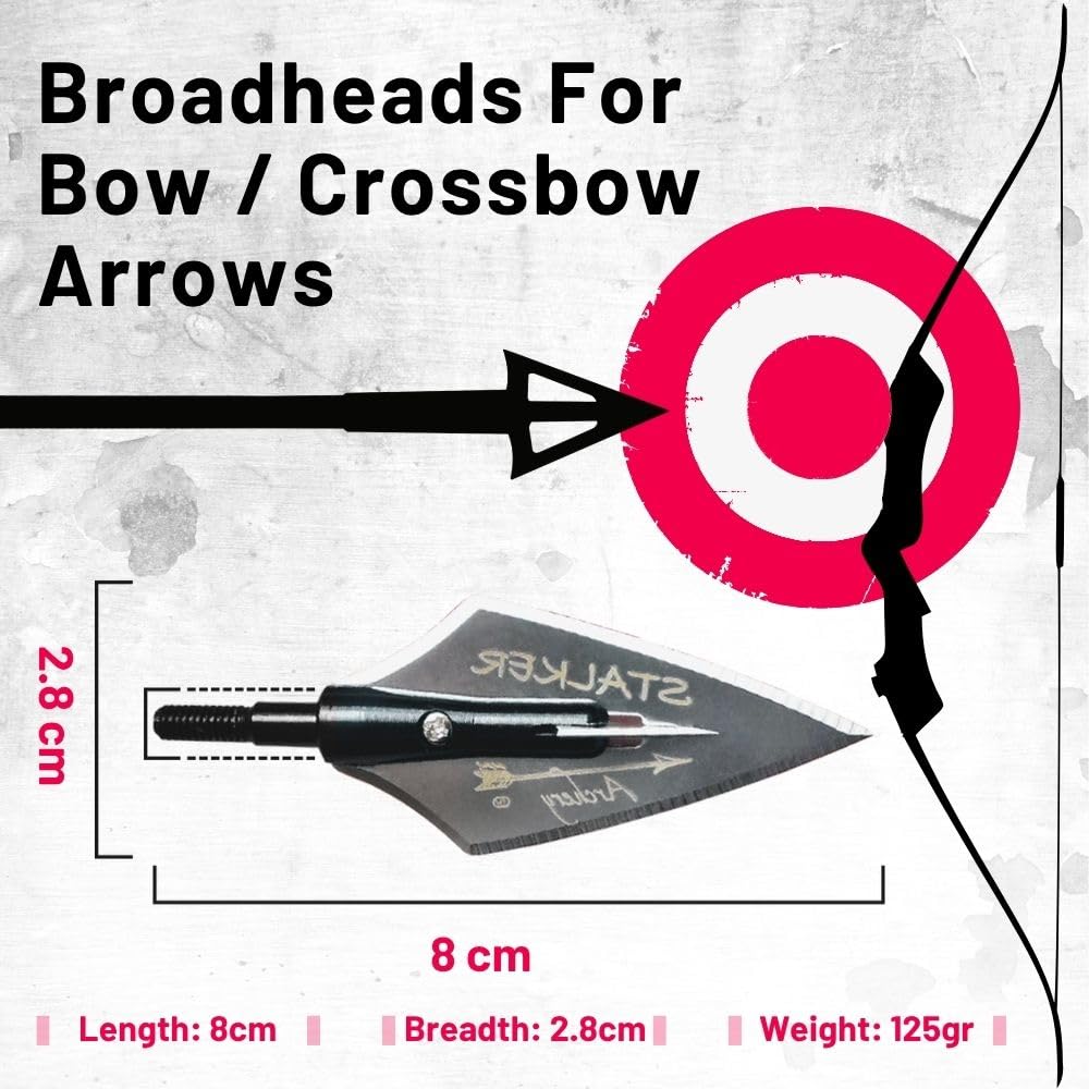Broadheads Pointes De Chasse Vissables 100 125 Grains/Têtes De Flèches en Acier pour Arc À Poulies Et Recurve/Lot De 6 / Argent Noir/Accessoires Tir 3D Et Plein Air