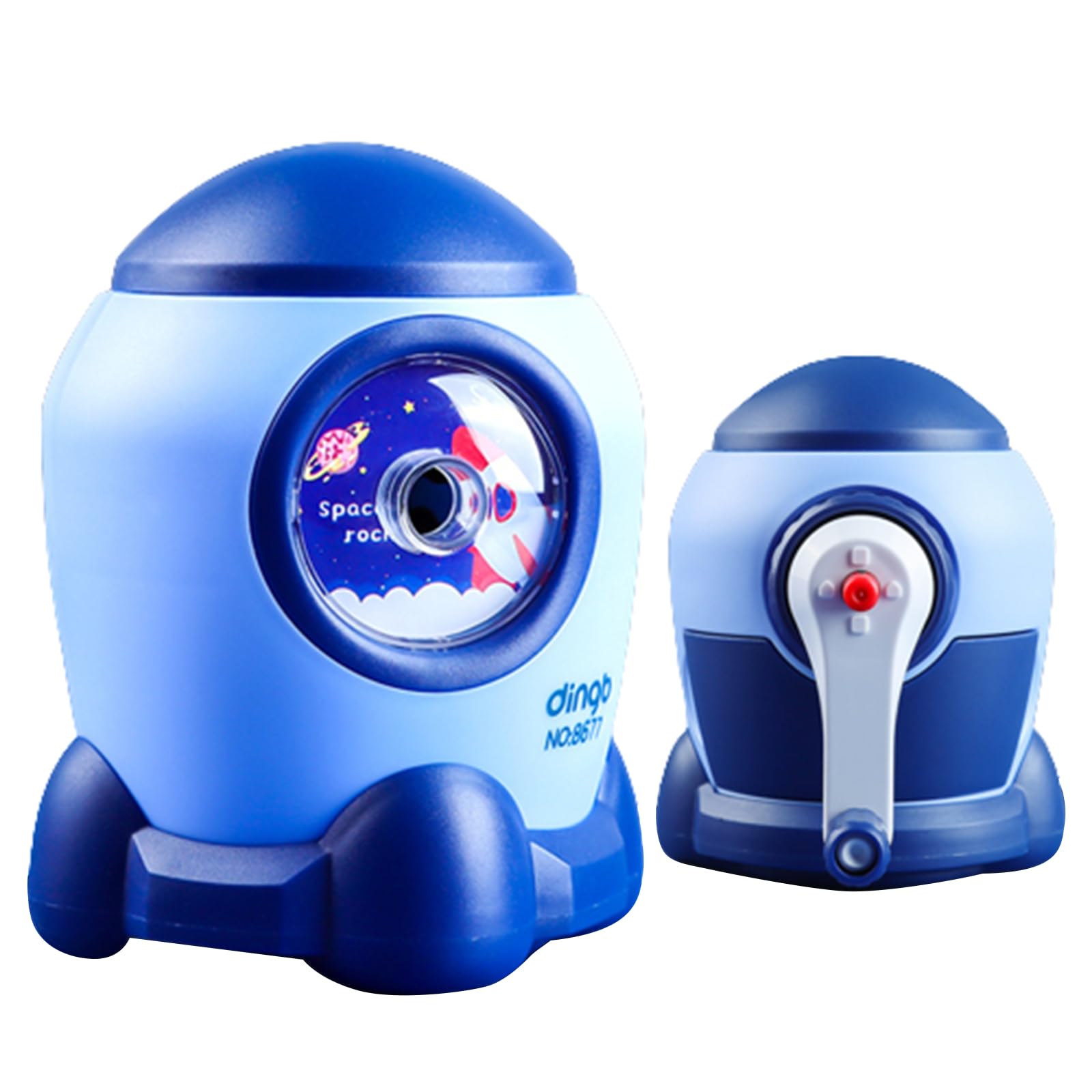 Photo 1 of Cartoon Pencil Sharpener, Pencil Sharpener for Primary School Children, Plastic, Manual (Blue Aerospace Rocket)
