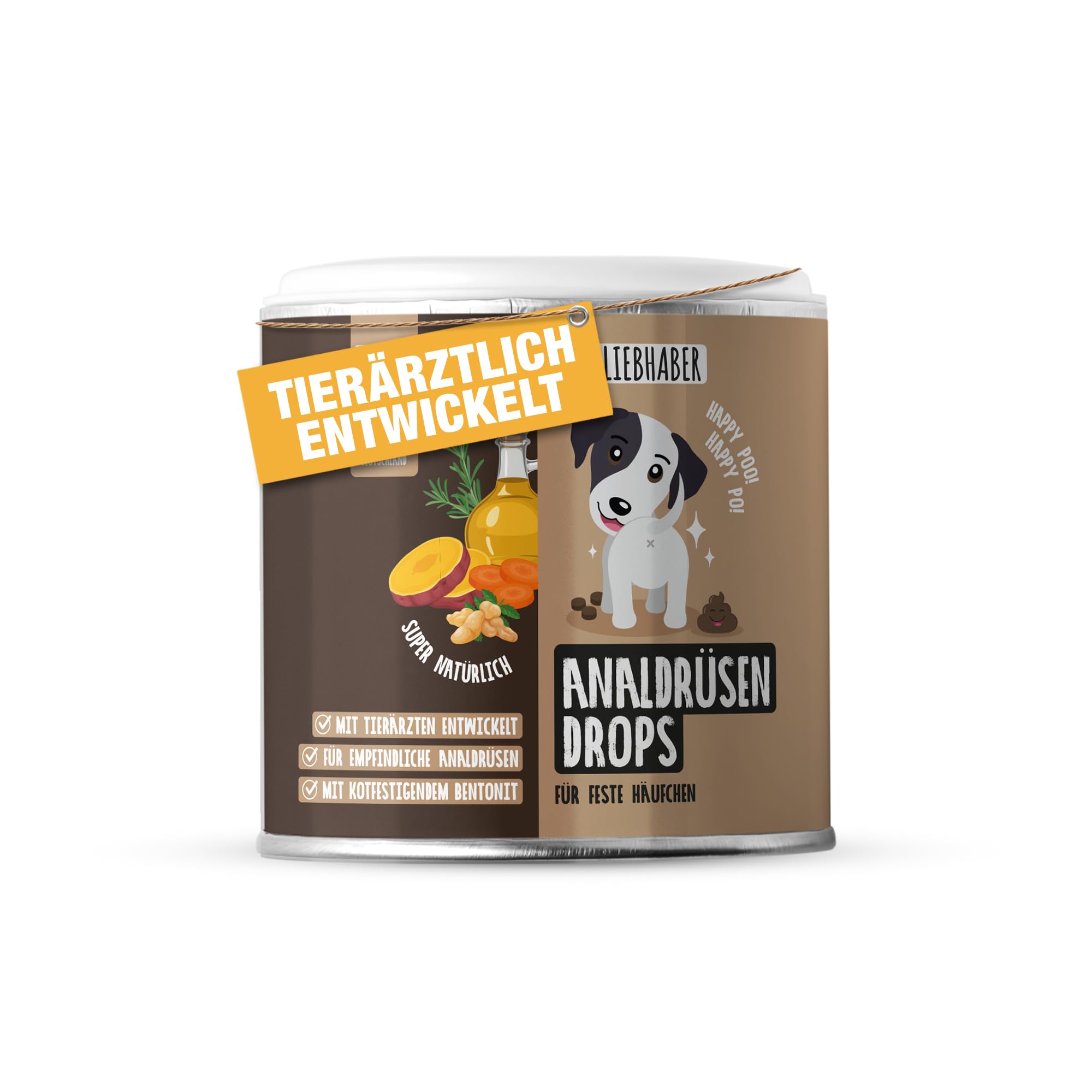 Analdrüsen Hund Drops – Tierärztlich entwickelte Analdrüsen Drops zur Verbesserung der Kotkonsistenz – Mit Bentonit & Flohsamenschalen Hund – Hundefutter Topping für empfindliche Anal-Drüsen – 350g