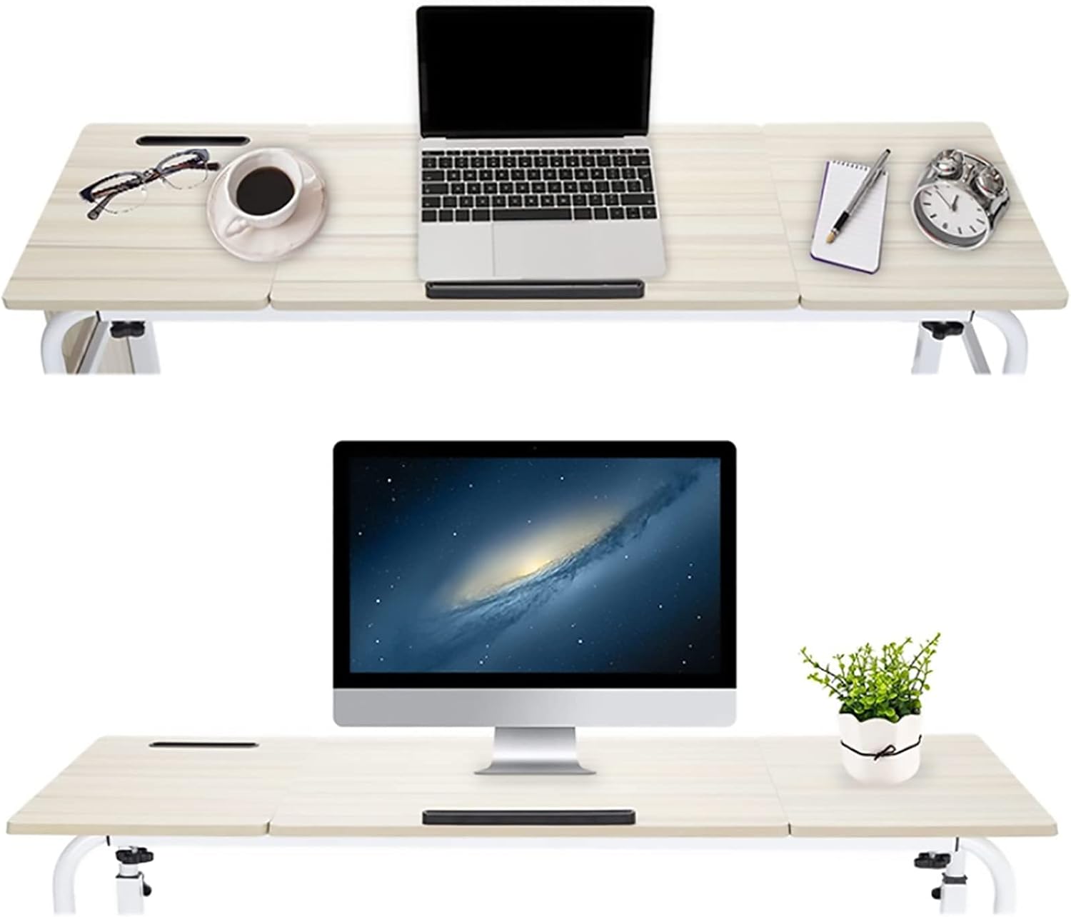 Adjustable Overbed Table with Computer Workstation Stand Rolling Over Bed Table for Working and Dining Color A