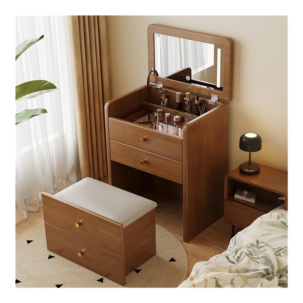 CGCSYZ Vanity Desk Vanity Desk with Flip Top Mirror, Makeup Vanity Table with Cushioned Stool, Compact Dressing Table, Vanity Set for Bedroom Makeup Dressing Table (Bruin)