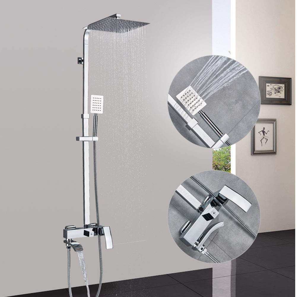 JYBNBBE Bathroom Shower Sets, Wall Mounted Bathroom Shower Faucet Rainfall Shower Head Set, Brass Bathtub Shower Mixer Tap, Chrome