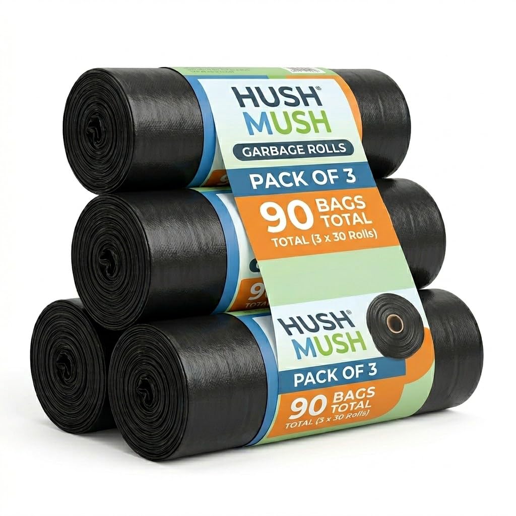 Hushmush Garbage Bags Medium 90 Count 30 Bags x 3 Rolls 19 x 21 Inches for Dry & Wet Waste Black Tear-Resistant Leak-Proof Trash Bags Dustbin-image-18