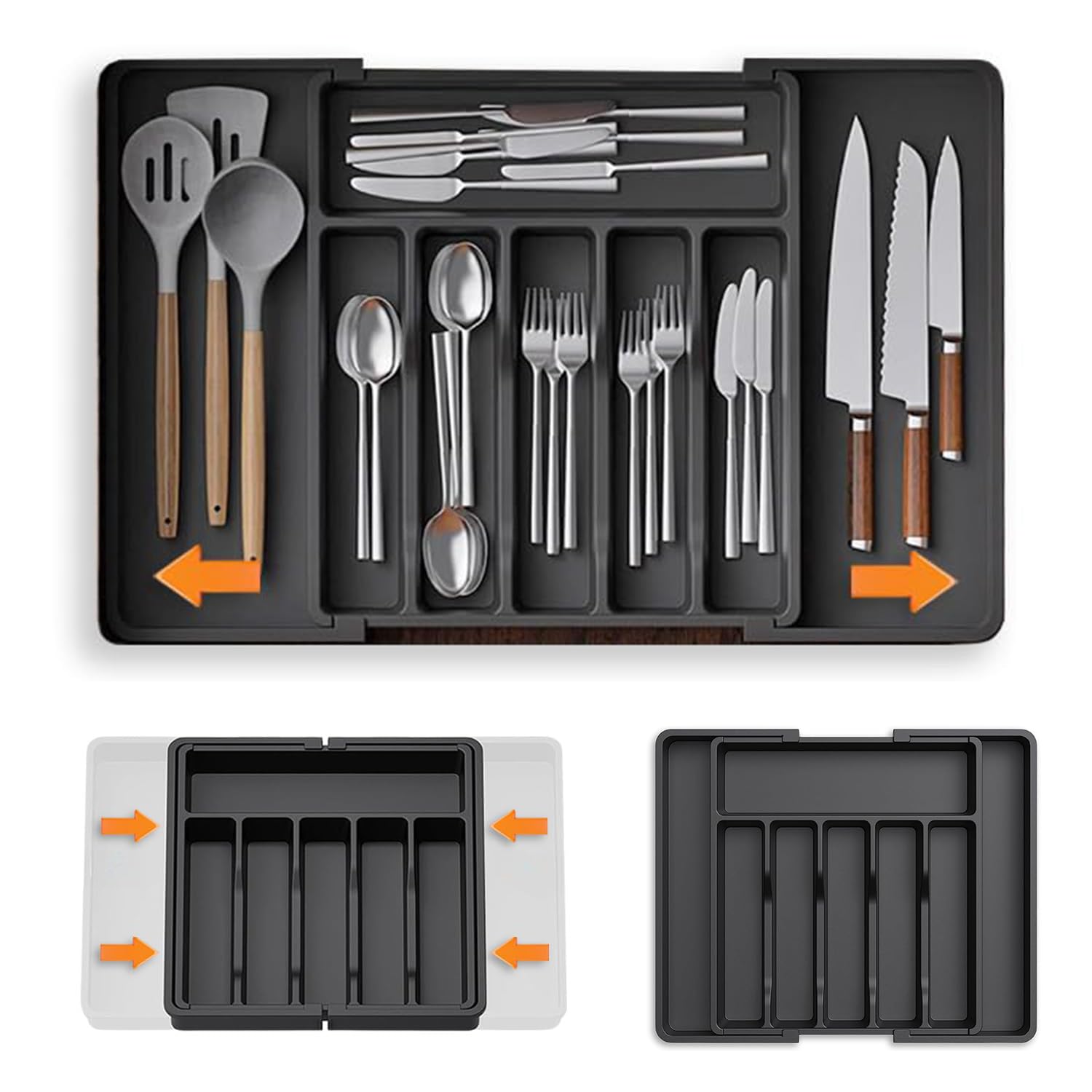 KOWVOWZ Expandable Silverware Holder, Silverware Drawer Organizer, Expandable BPA Free Utensil Tray for Kitchen, Adjustable Flatware and Cutlery Holder for Spoons Forks Knives