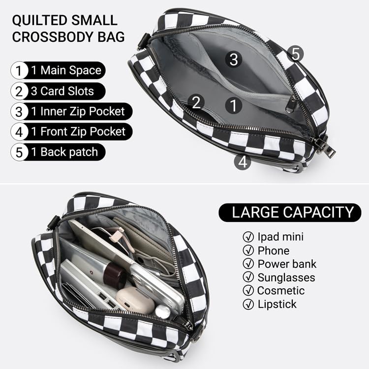 Image of Checkered Crossbody Bag for Women,Camera Sports Purses Lightweight Shoulder Bag Waterproof Purse