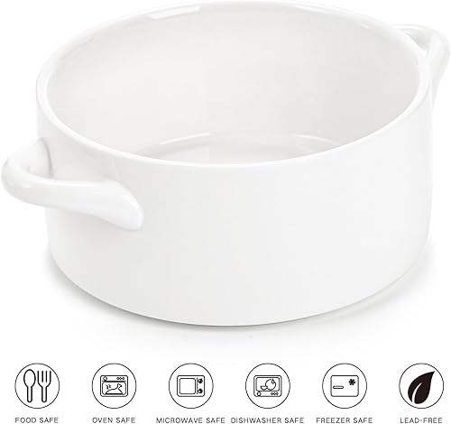 Miniatura 3 de SOUJOY Paquete de 6 cuencos de sopa de cebolla francesa, cuencos de porcelana de 22 onzas con asas, aptos para horno para sopa, cereales, frío,
