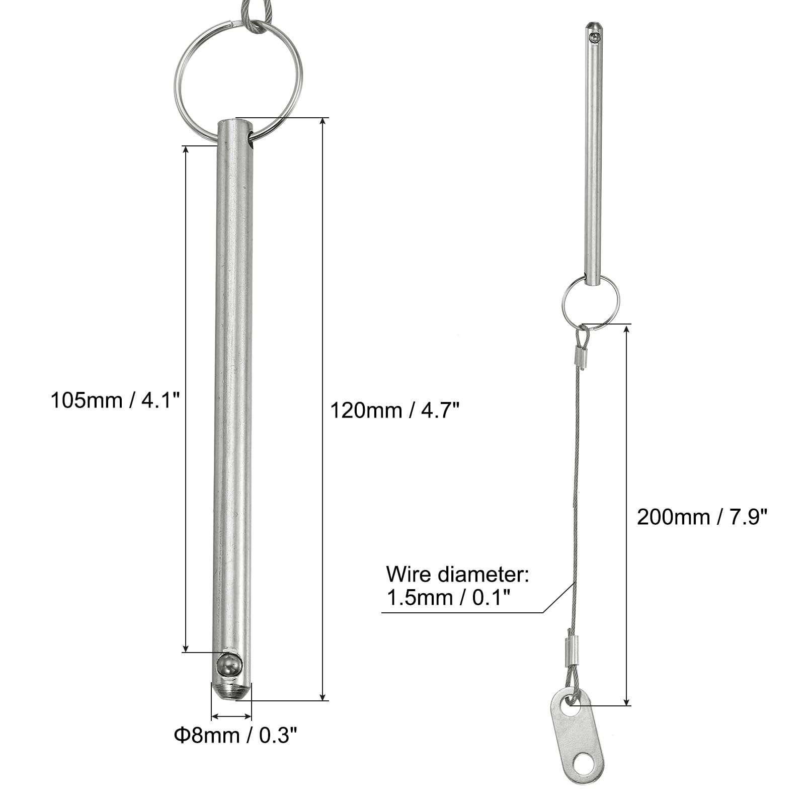 PATIKIL Quick Release Pin, Diameter 5/16"(8mm), Total Length 4.7"(120mm), Effective Length 4.1"(105mm) - Image 2