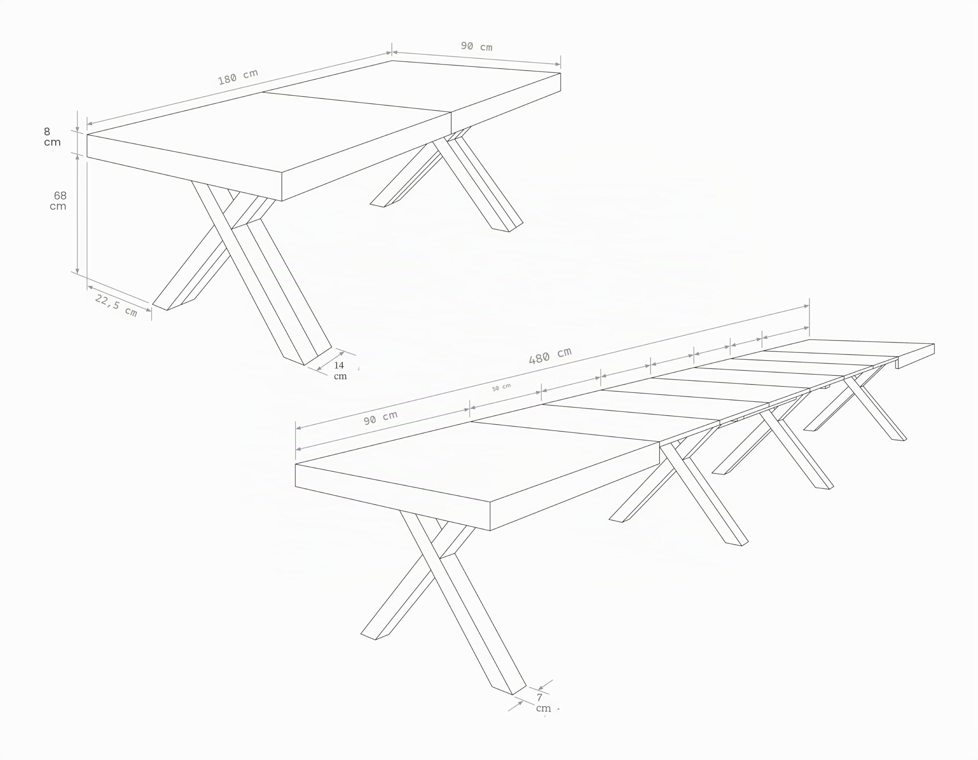 PAZZO DESIGN Table Extensible Roberta, chêne Rustique, mélaminé, Pieds en MDF Noirs en X, de 180 à 480 cm, fabriqué en Italie - id_2005