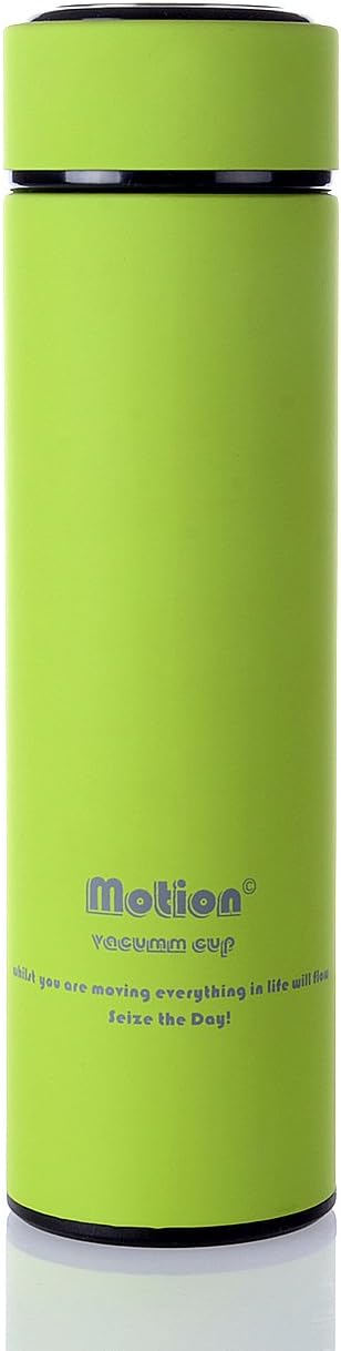 MOTION VACUUM CUP / The Ultimate Stainless Steel Infuser Water Bottle with Tea Leaf Filter Cup / Insulated Flask with Double Wall Vacuum Wide Mouth / Colorful Stylish Eco-friendly Design Thermo / Vibrant Colors: Cherry, Gold, Navy and Lime with Motivational Motto / Light Weight Design for Sports and Outdoors Activities