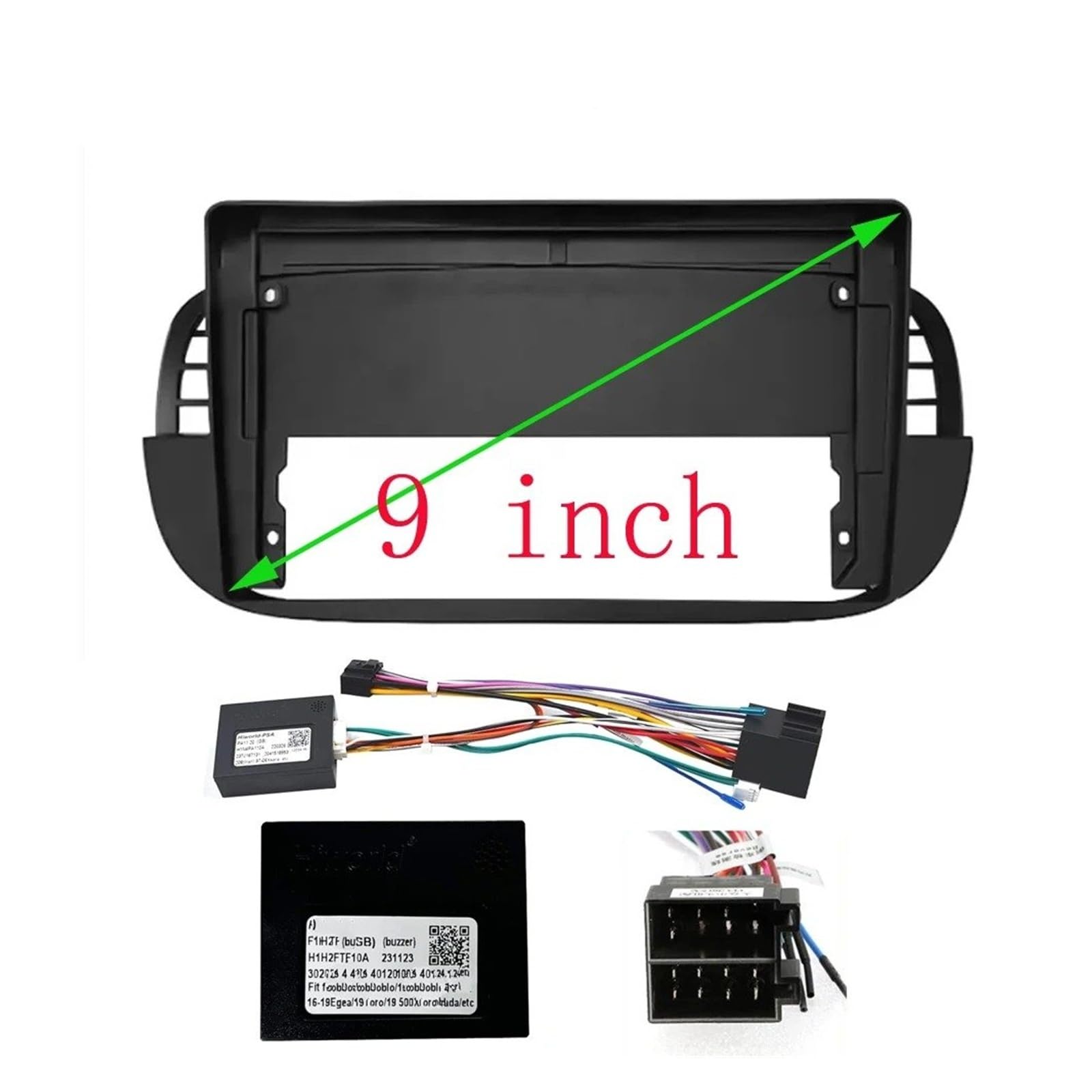 Mascherina Autoradio Cornice Stereo Autoradio Fasce Telaio 9 Pollici 1DIN Stereo Pannello Cablaggio Cavo Alimentazione Adattatore Decoder Canbus per Fiat 500 312/FF 2010-2015