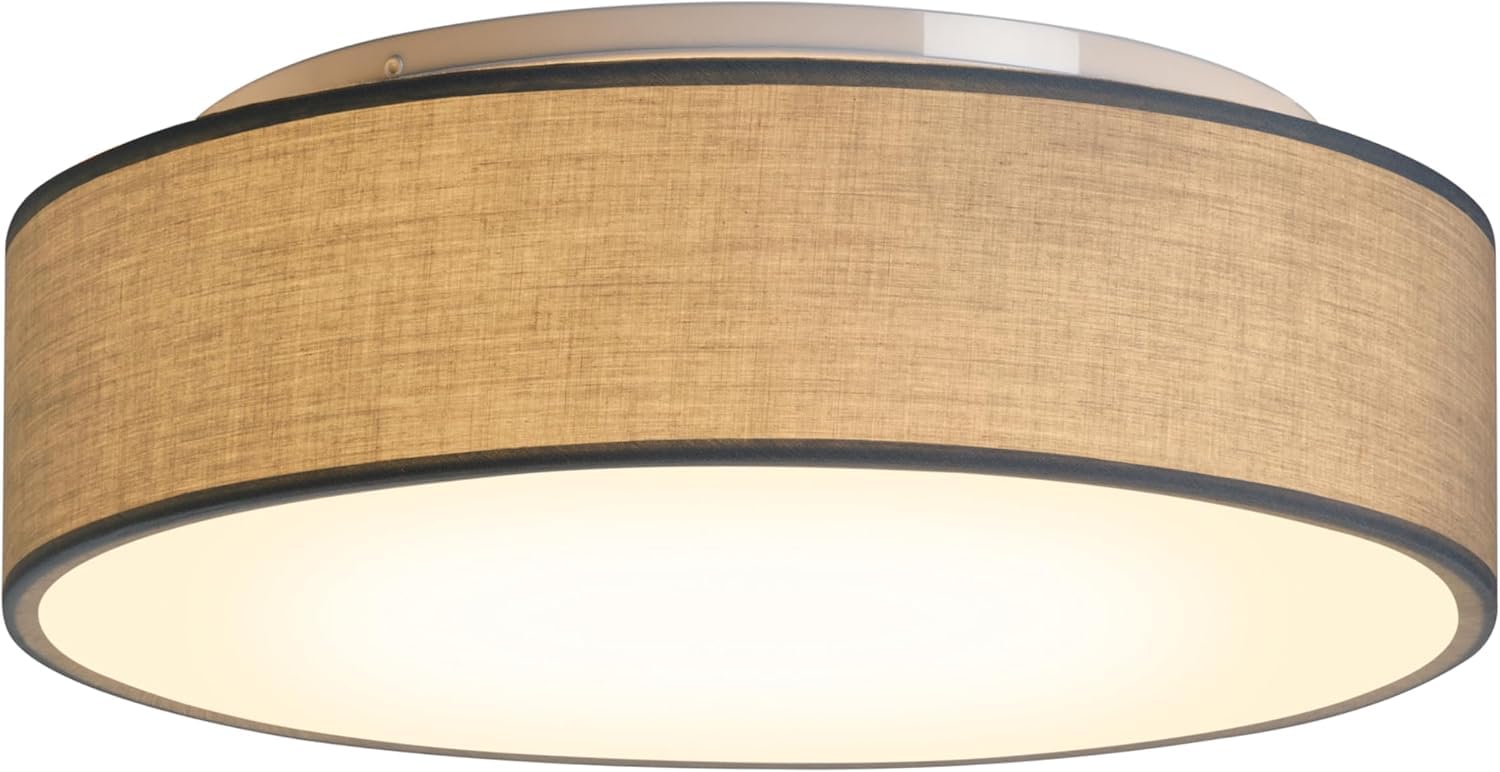 Madera Nieve Plafón de Techo Redondo de Tela Ø38 cm, Pantalla Textil con 2 Casquillo E27 (40W máx.), Lámpara de Techo para Salón, Dormitorio, Pasillo o Habitación Infantil, Sin bombilla (Taupe, 38)