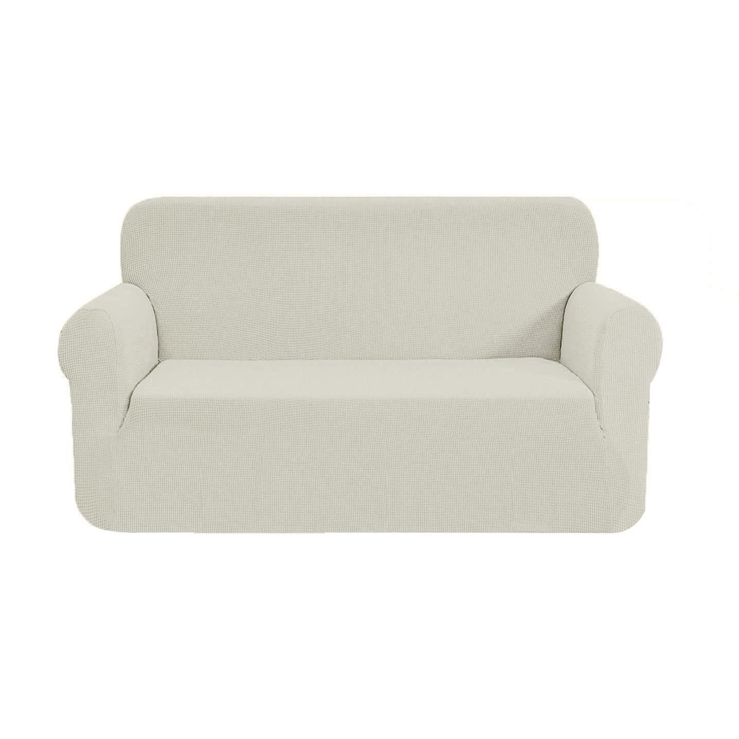 SAMSTEX Stylish Sofa Cover Stretch 1-Piece Sofa Slipcovers High Stretch Sofa Cover 2 Seater Thick Soft Loveseat Sofa Protector Machine Washable Non Slip Couch Covers (2 Seater, Ivory)