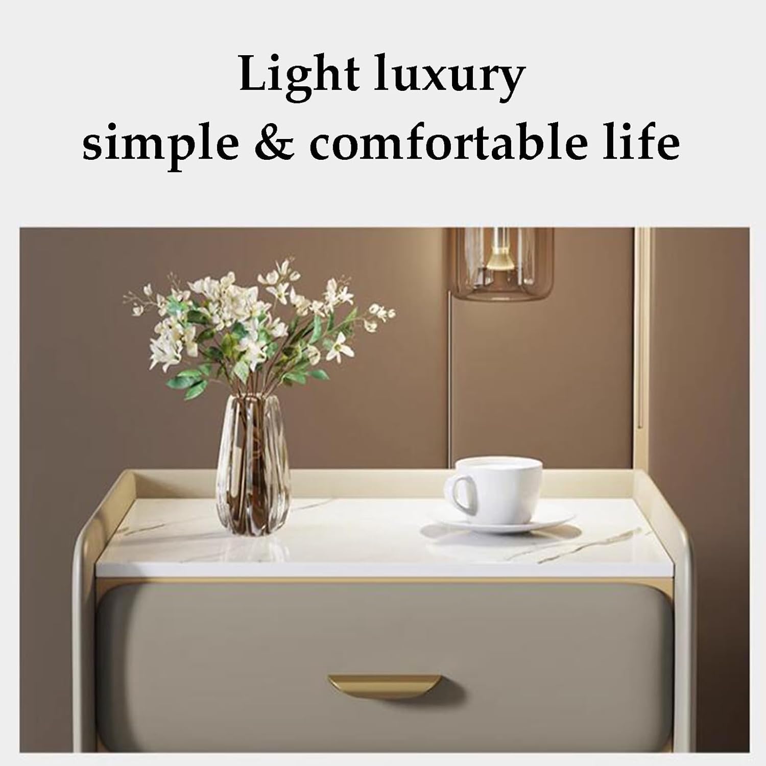 Moderno Mesita de Noche de Pino con Microfibra Mesa Auxiliar sin Instalación Mueble Moderno para el Hogar Estilo Contemporáneo y Funcional Ideal para Dormitorio.