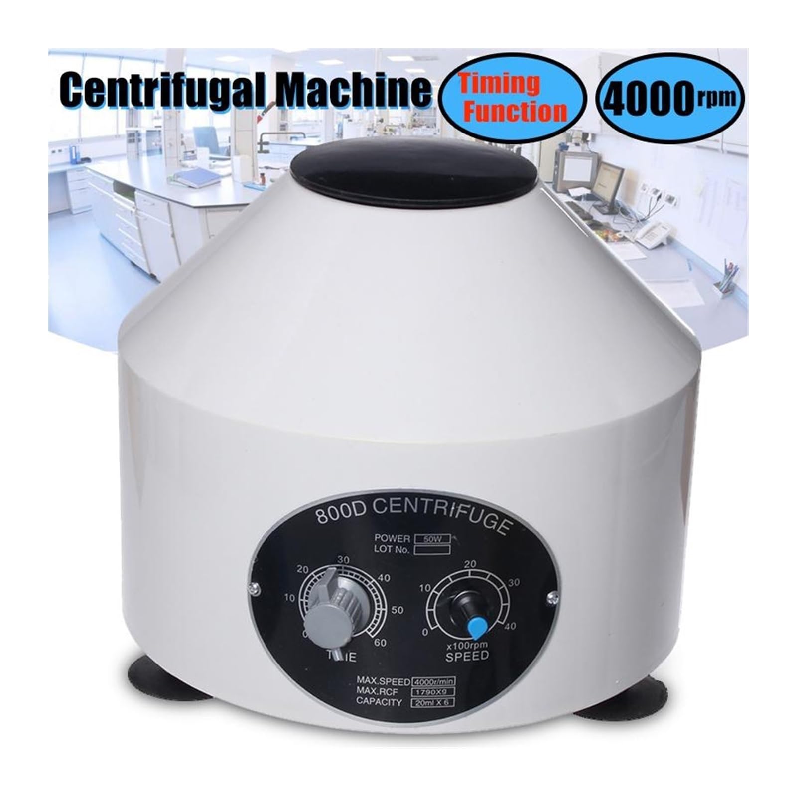 Laborzentrifuge, 800D Mini Elektrische Zentrifuge Niedriger-geschwindigkeit Labor Blut Maschine 4000rpm Timing Funktion for PRP