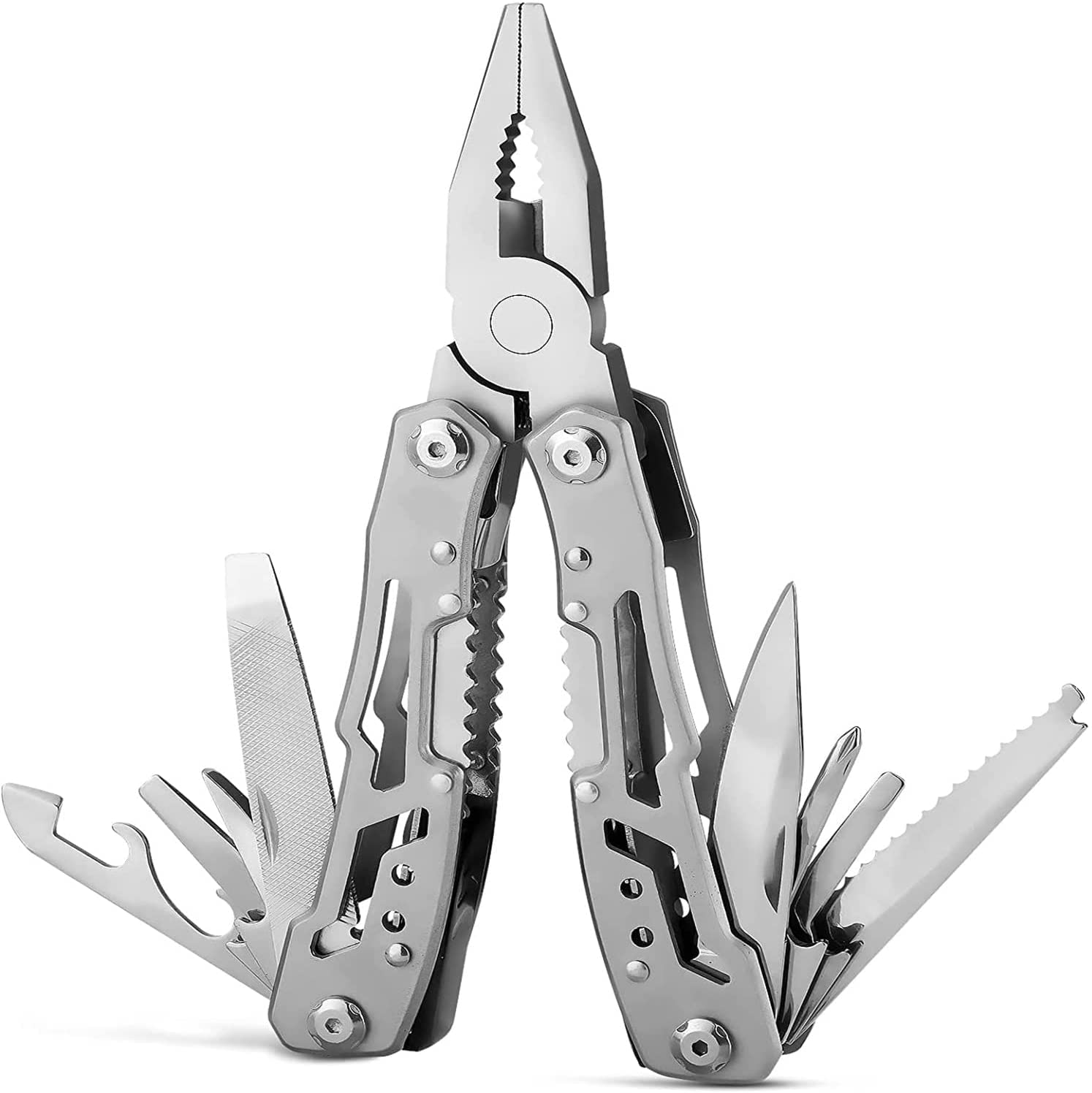 14-In-1 Multitool Pliers, Stainless Steel Folding Multi Tools Multipurpose Tool Pliers, Bottle Opener with Nylon Case for Outdoor, Camping, Survival