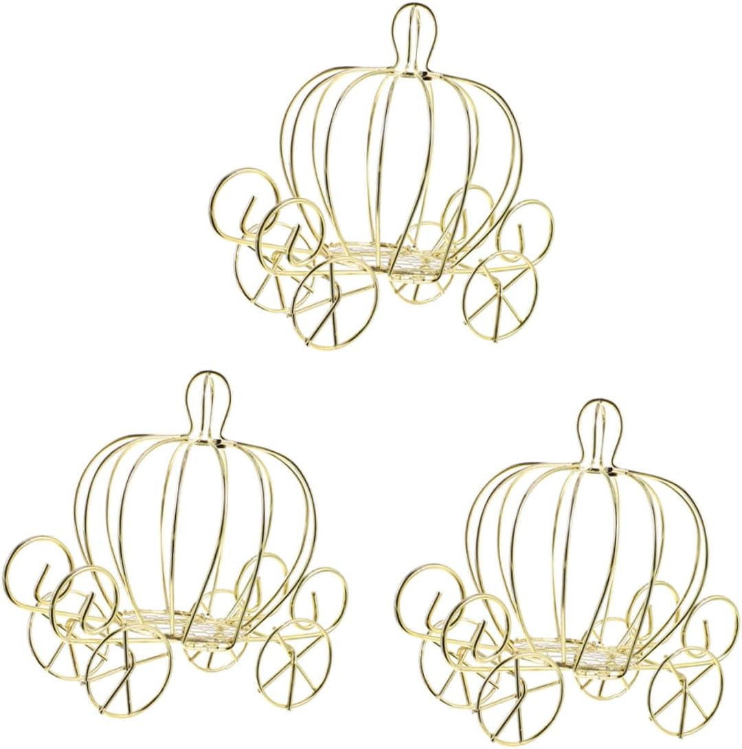 balacoo 3pcs Golden Metal Pumpkin Carriage Candy Boxes for Halloween Season
