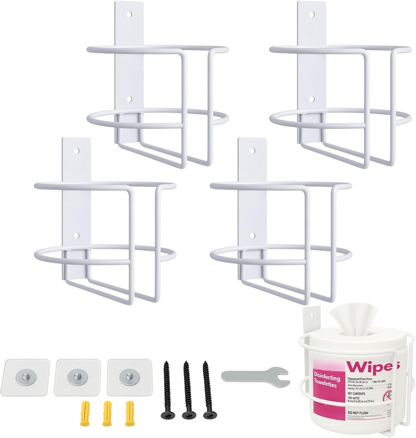 Wall Mount Wipes Holder & Dispenser -2 Pack- Rustproof Bathroom & Kitchen Organizer with 3M Adhesive or Screws, Fit for Clorox, Lysol, Baby & Pet Wipes – No-Drill Space-Saving Wall Rack