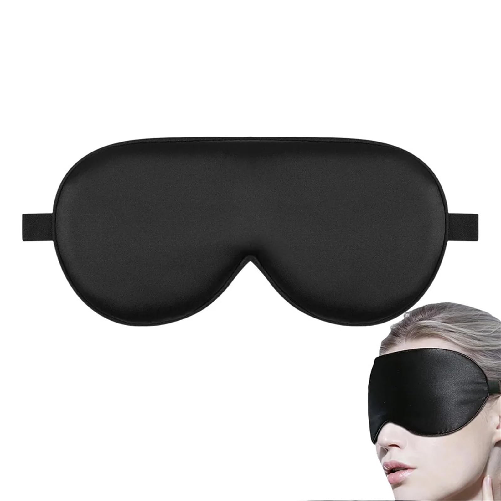 3-teilige Seiden-Schlafmaske, echte Seiden-Augenmasken mit verstellbarem Riemen for Schlafen, blockiert Licht und reduziert geschwollene Augen für Schlaf(Black)