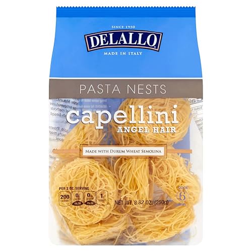 DeLallo Capellini - Nidos de pasta de huevo, pasta de corte largo de pelo de ángel, bolsa de 8.8 onzas