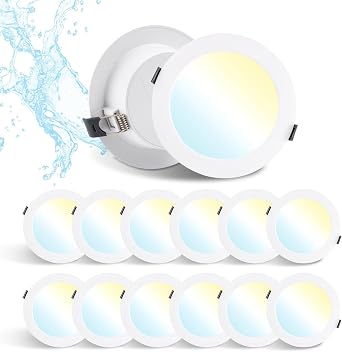12 Pack LED Downlights Ceiling 12W IP44 3CCT 1080LM, Cutout 120-130mm [Energy Class F]