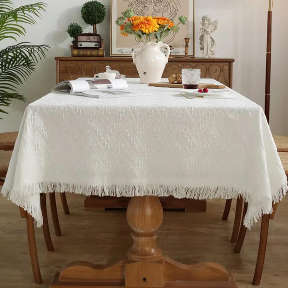 Mantel Rectangular de Lino y algodón de 90~260 cm Mantel con Volantes Cubierta para Mesa de Comedor decoración del hogar para Restaurante y Fiesta