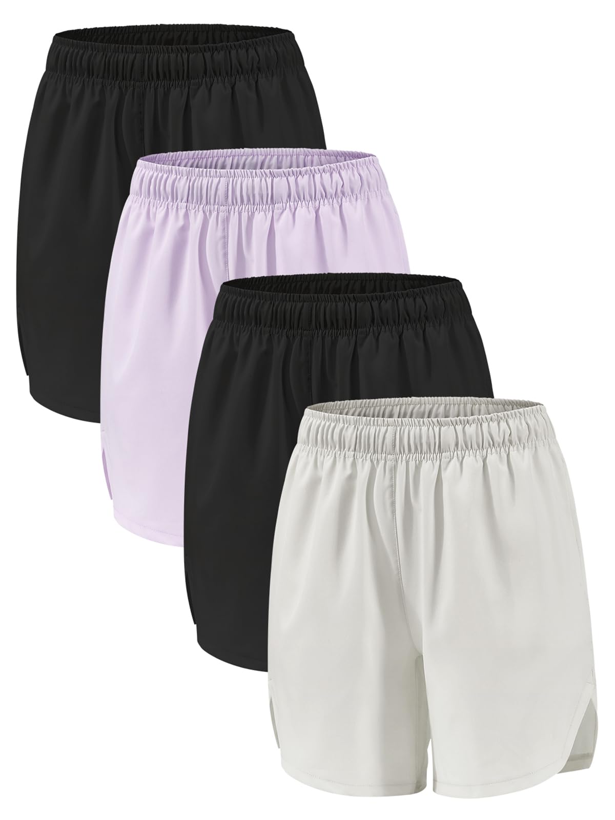 4 Pack Girls Athletic Shorts,Girls Basketball Shorts,Kids Workout Soccer Short for Girl with Drawstring &amp; Pockets