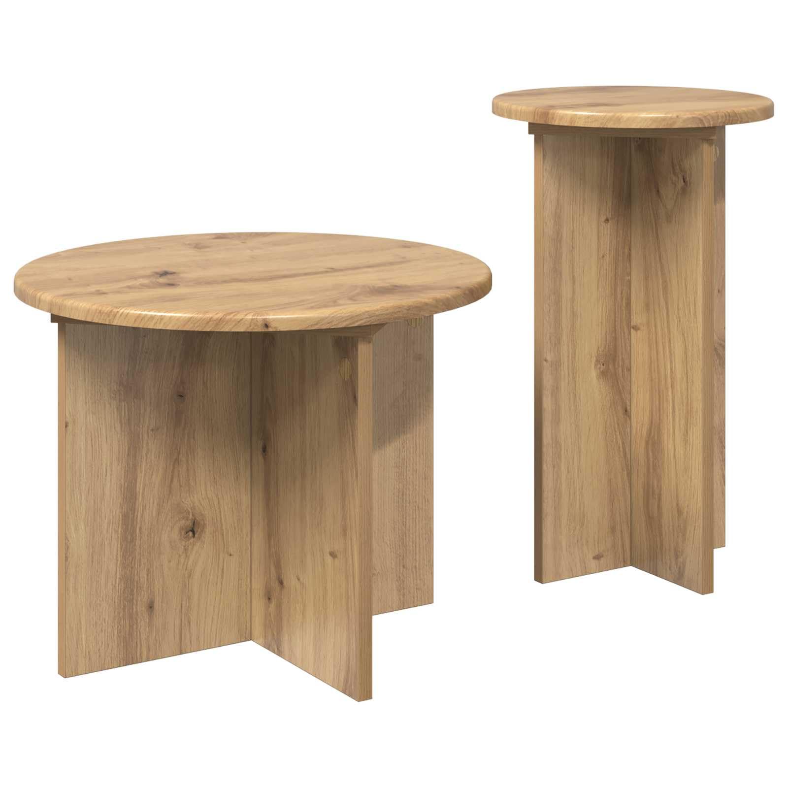 Juego de 2 mesas auxiliares de madera de roble Artisan, diámetro 45 x 35 cm y diámetro de 29,5 x 49 cm, mesa de centro moderna para salón dormitorio con estante para lámpara de libro