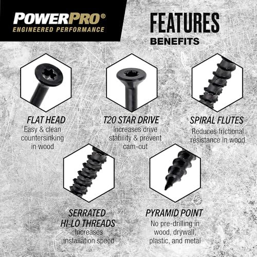 Tornillos Power Pro Flat Exterior Black #8 x 2 - 126 pcs miniatura 3