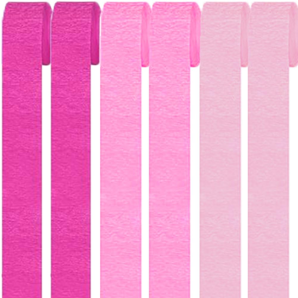 Qikaara 6 Rolls Crepe Paper Streamers, Pink (3 Styles), 4.5cm x 25m, Wedding Occasion, Party Decorations — image 1
