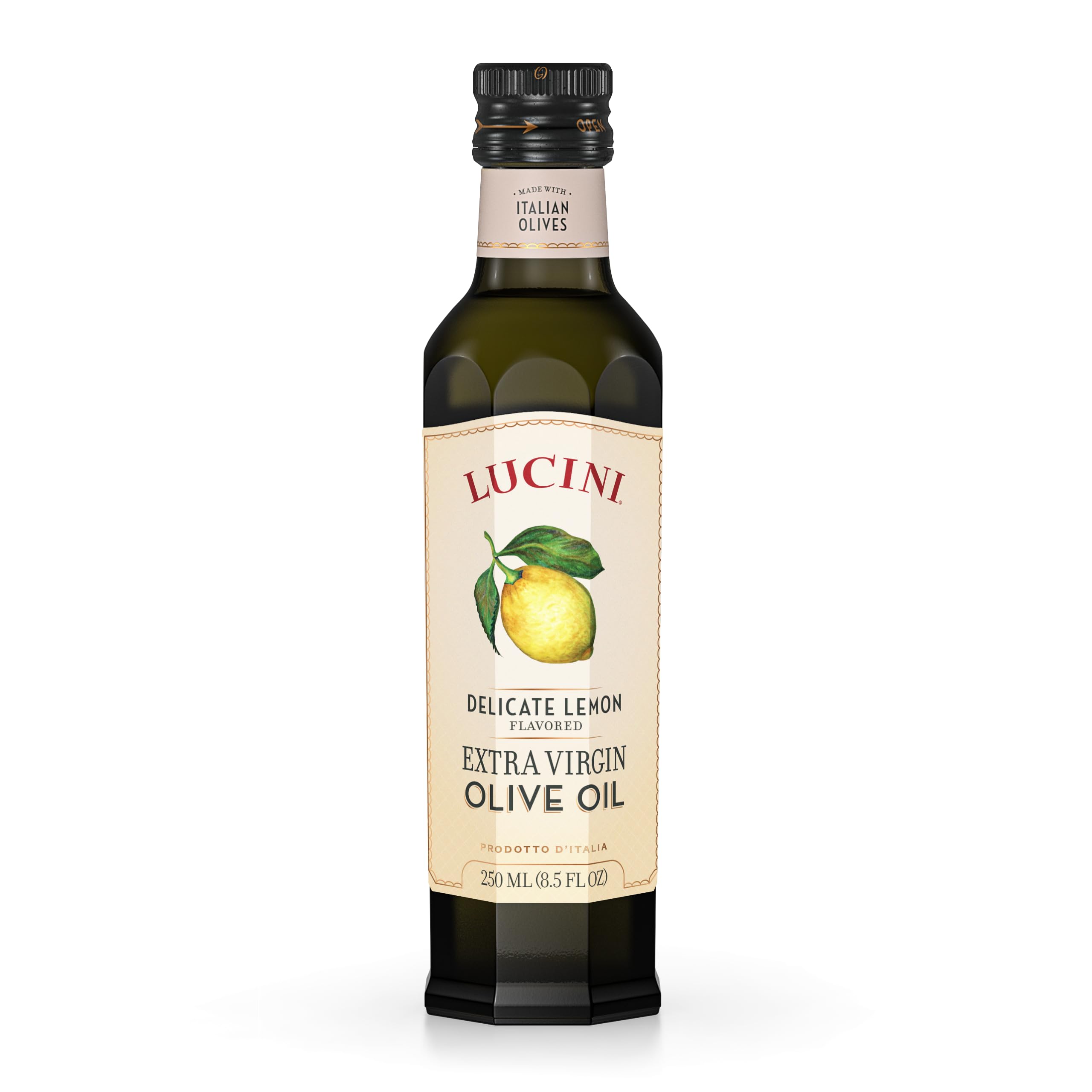 Lucini Italia Delicate Lemon Extra Virgin Olive Oil - EVOO Infused with Fresh Lemon - Olive Oil for Marinade, Grilling, Roasting, Baking - Non-GMO Verified, Whole30 Approved, Kosher, 250mL