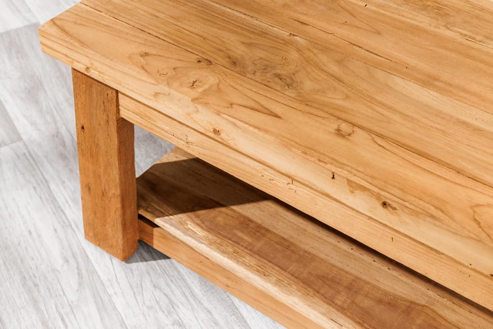 Riess Ambiente Quadratischer Couchtisch Java - 70cm - Natur - recyceltes Teakholz Massivholz - Ablagefach montiert
