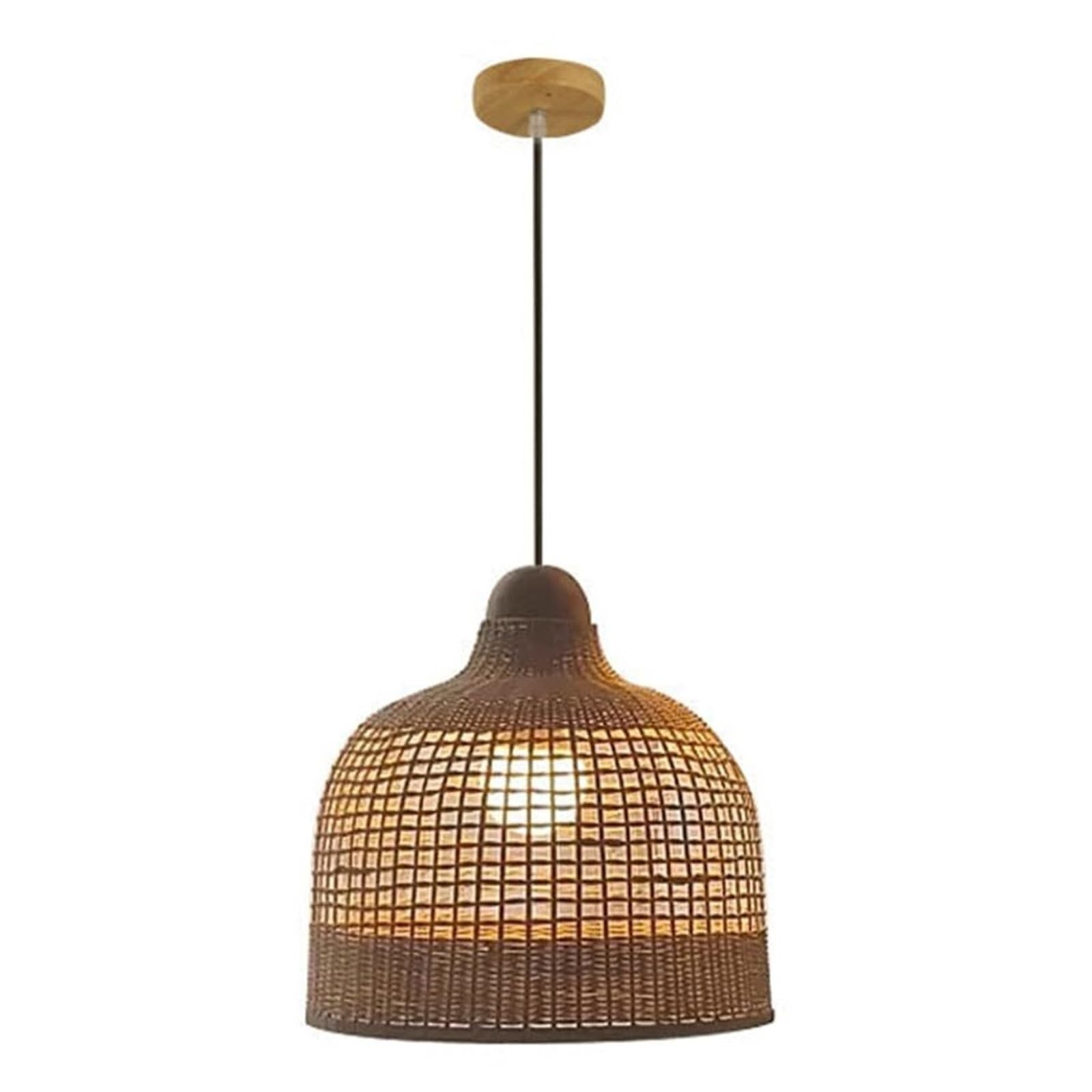 KHUKHU Rattan Weaving Pendant Light Fixtures,Basket Pendant Light, Boho Light Fixture Hand-Woven Chinese Style Chandelier, Bamboo Retro Pendant Lamp,for Dining Room Kitchen Island(35cm/13.7 inches)
