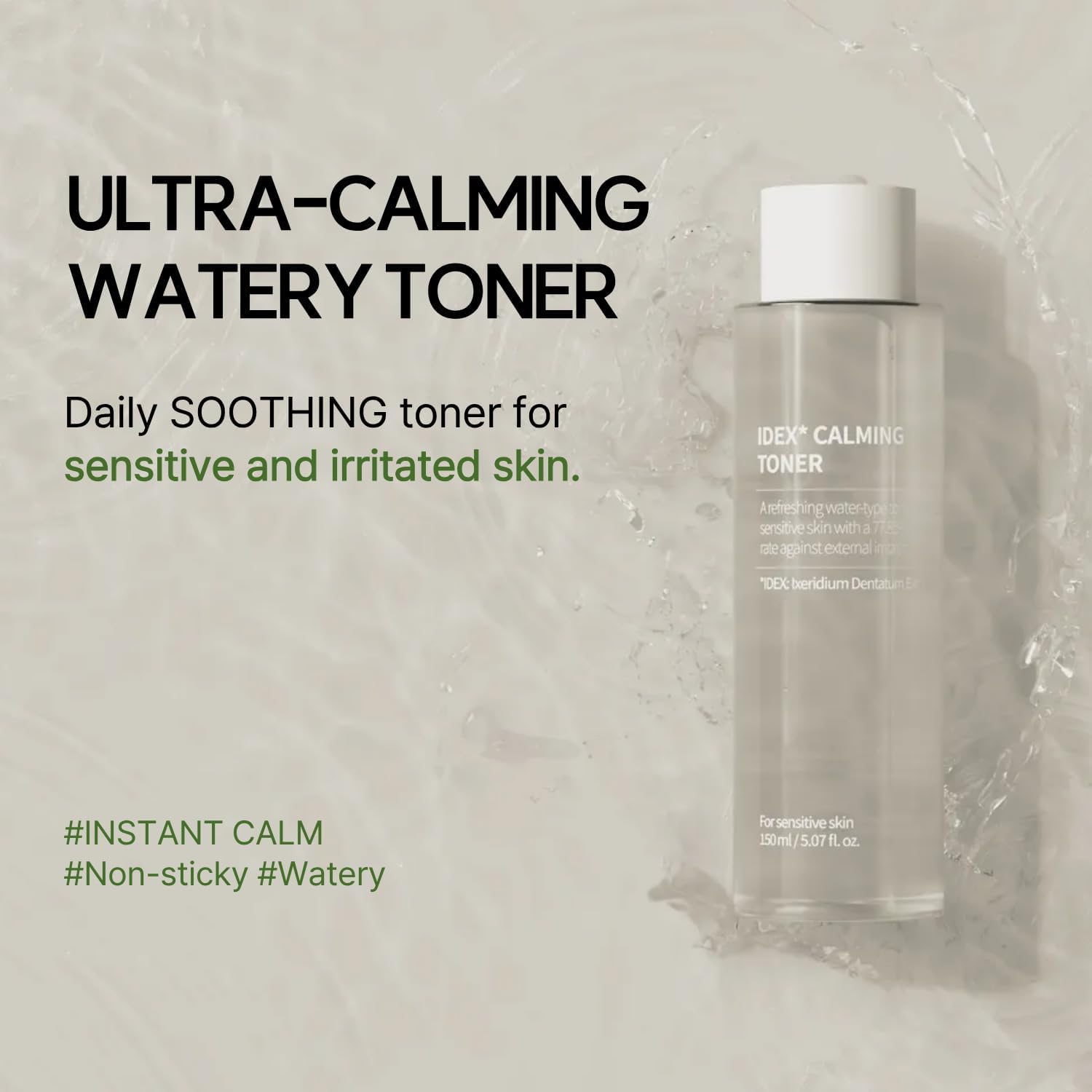 IDEX Calming Toner – Ultra-Light Watery Toner for Sensitive Skin, Daily Hydration & Soothing Relief with Ixeridium Dentatum Extract, Fragrance-Free (150ml / 5.07 fl.oz)