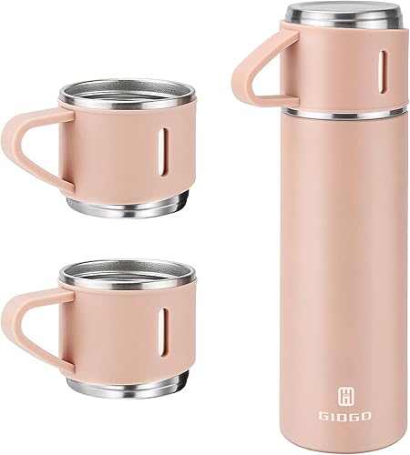 Termo de acero inoxidable 16.9 fl oz16.9oz botella aislada al vacío con taza para café bebida caliente y bebida fría botella de agua (rosa, juego)