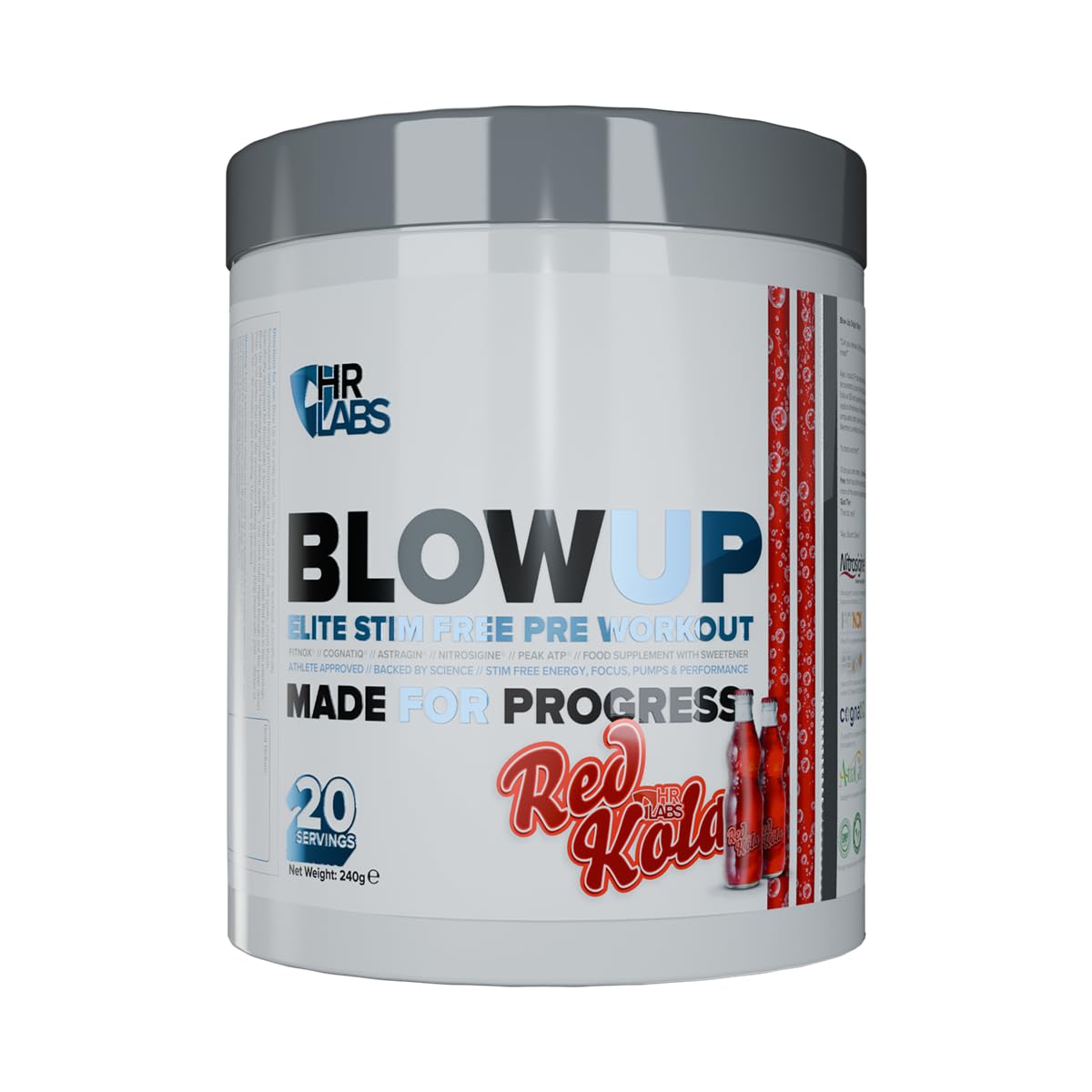 Blow Up, Elite Stim Free Pre Workout with Great Pump, 240g, 20 Servings, 3 Flavours (Red Kola)