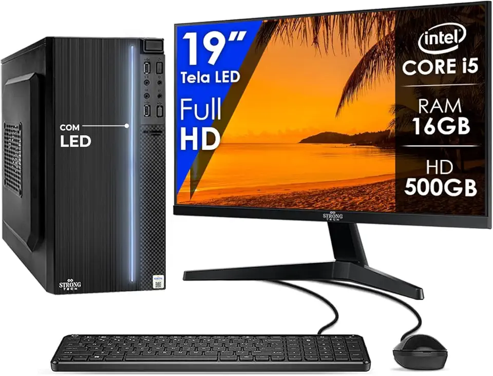 Computador Completo Intel Core i5 16GB HD 500GB Monitor 19" 4 Núcleos Super Turbo Pc Hdmi Teclado e Mouse Strong Tech