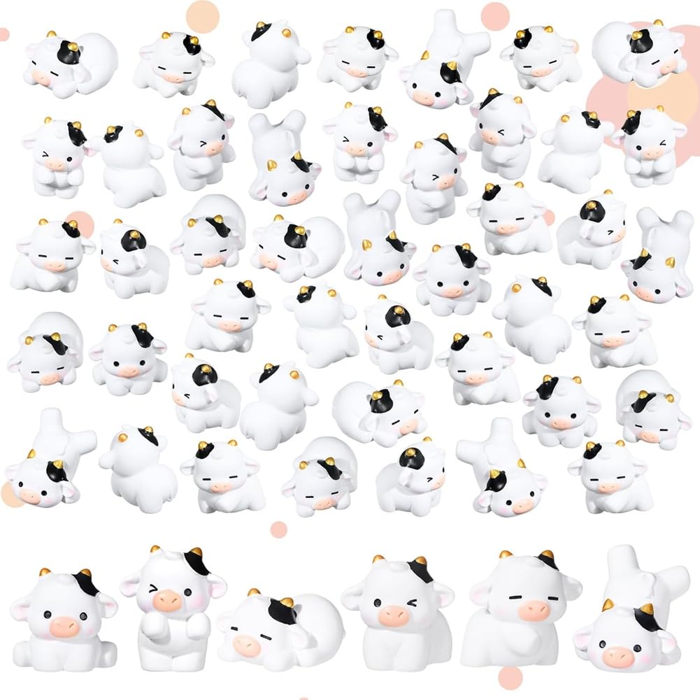 UDSKNV[KSL Cute Tiny Animal Miniature Resin Cow Figurines 48 Pcs for DIY Fairy Garden Decor Outdoor Moss Ornament