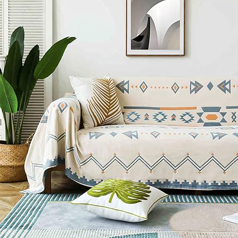 Amazon Baskiss マルチカバー 北欧風 ソファカバー おしゃれ 長方形 ブランケットフリンジ付き 綿 2人掛け カウチ ベッドカバー 毛布 ネイティブ カーペット テーブルクロス テーブル掛け枚 リバーシブル 汚れ防止 四季通用 大判 洗える 超便利 100 160cm ベージュ