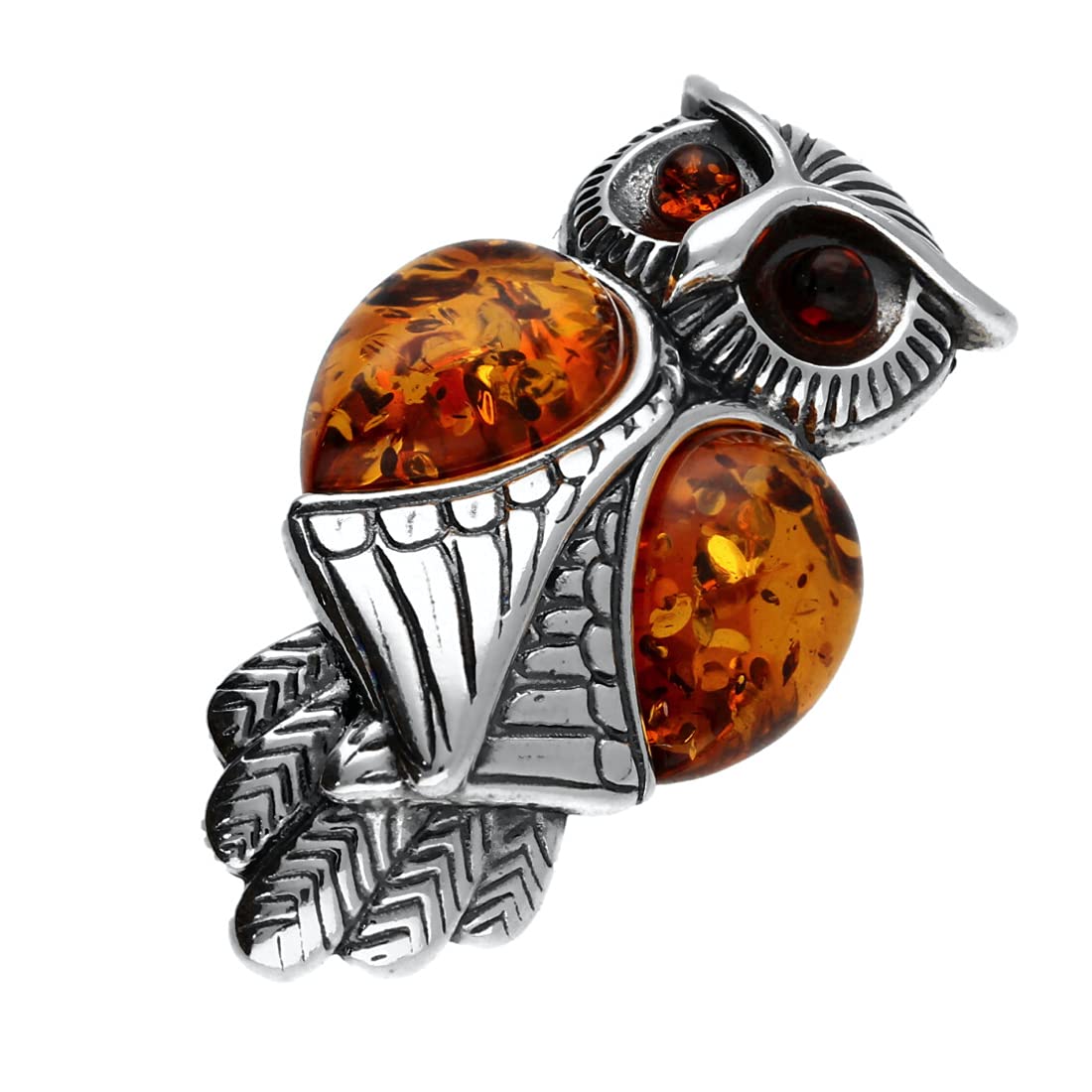 Bernstein-Brosche mit Vogelmotiv im Vintage-Stil für Damen, 925er Sterlingsilber, 37mm x 22mm, Sterlingsilber, Silber, Harz, Bernstein
