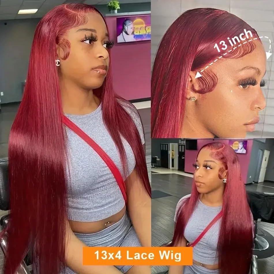 Hair Wigs 250 Density 30 32 40 Inch 99J Burgundy Straight 13x4 Lace Front Human Hair Wig 13x6 HD Lace Frontal Wigs Red Remy Brazilian Wine(250%,13X4 HD LACE WIG_3-5 WORKING DAYS_22INCHES)