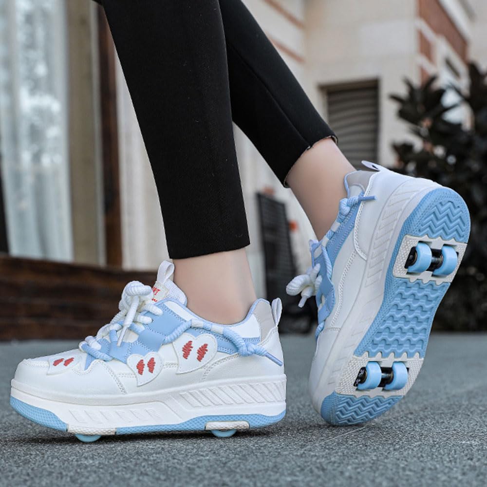 Hiseng Scarpe con Rotelle Bambina 29-40 EU Rosa, Azzurro, Bambino Sportive Scarpe da Skateboard Skateboard Sneakers Outdoor Multisport Scarpe da Ginnastica da Pattini Ragazze Ragazzi