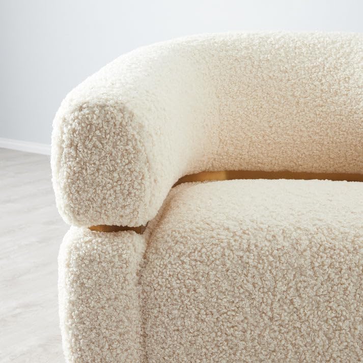 Image of Kingsman Furnitures Krillin Luxury Cream Shearling Tub Arm Chair | Modern Accent Lounge Chair with Gold Stainless Steel Detail, Plush Boucle | Upholstery, Wooden Legs (Cream Boucle)