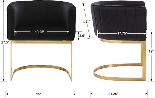 Miniatura 2 de Juego de 2 sillas de comedor modernas de terciopelo contemporáneas para cocina y comedor con brazos, sillas tapizadas de barril con marco de metal