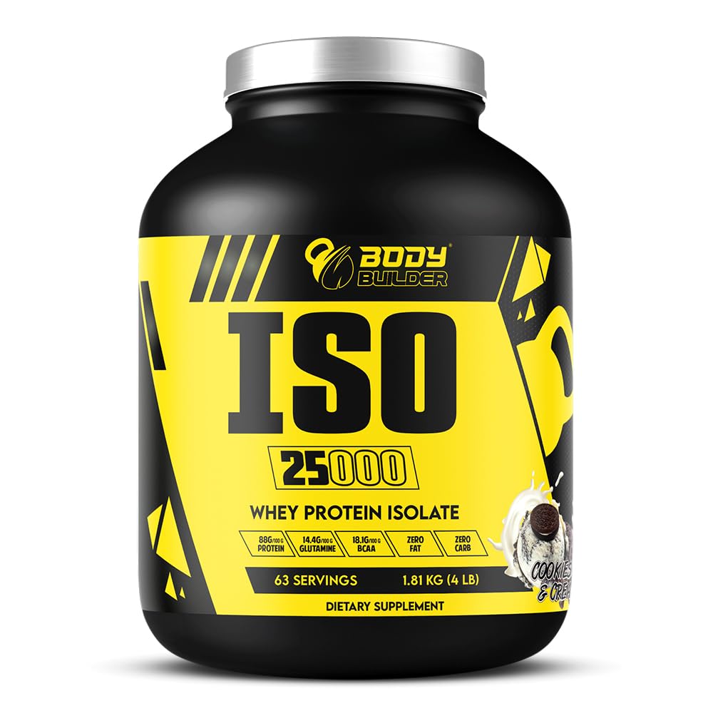 Sponsored Ad – ISO 25000 Isolate Whey Protein Powder (4LB) - 88% OF PROTEIN - Zero Sugar, Carb & Fat - With 18% BCAAs & 14% Glutamine - (Cookies & Cream, 4 LB)